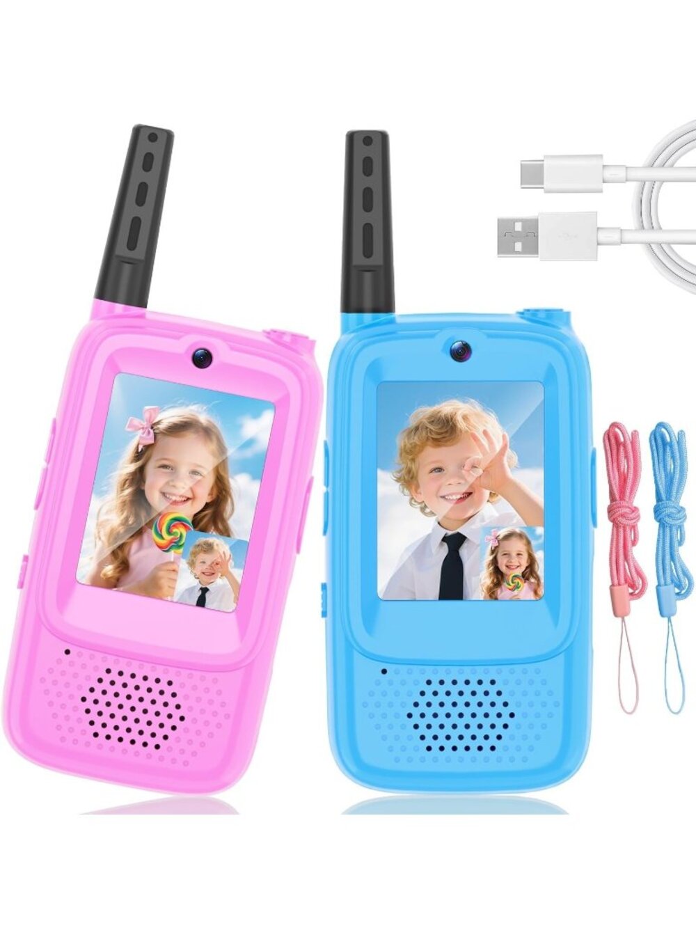 Video Walkie Talkies for Kids, 2 Pack Rechargeable Kids Walkie Talkies Long Rang